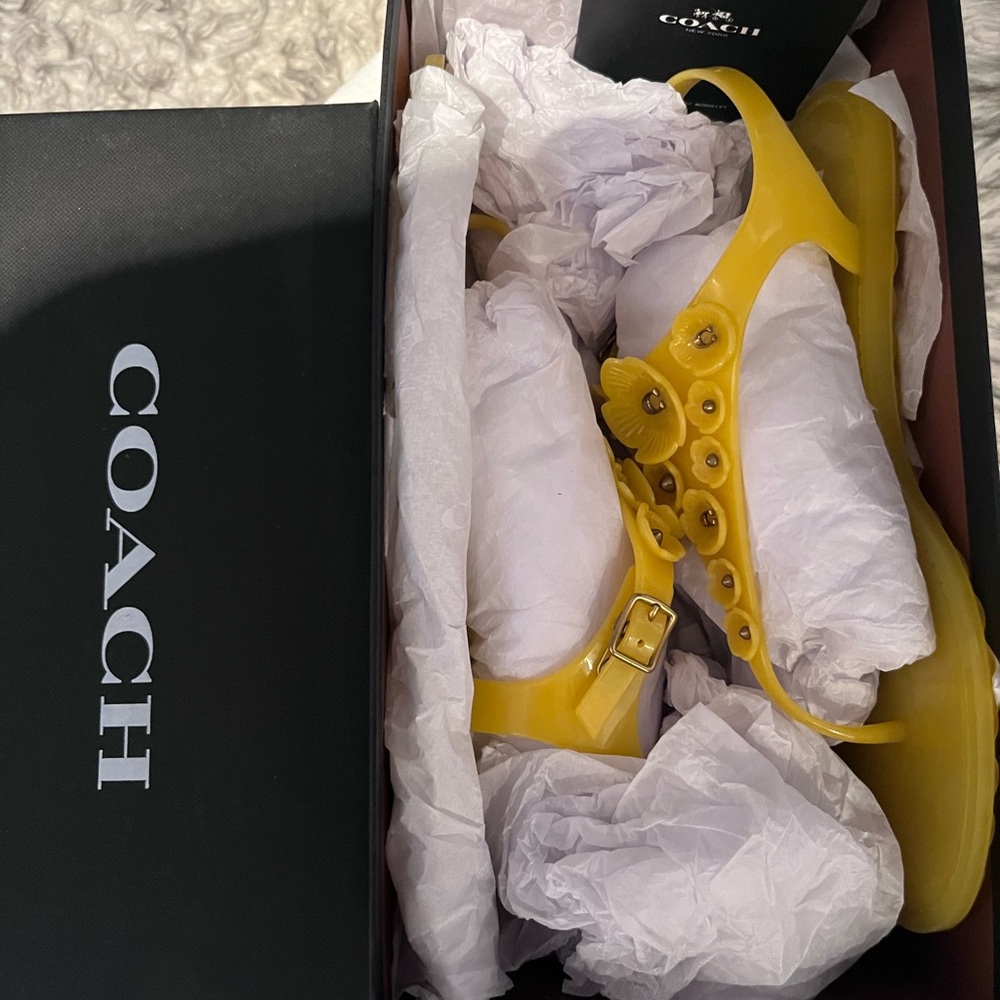 Coach Yellow Floral Jelly T-Strap Sandals - Picture 2 of 4